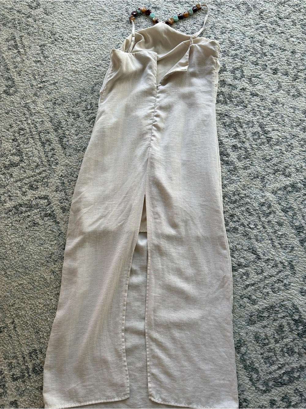 Zarina Beaded Strap Wide-Leg Jumpsuit in Cream